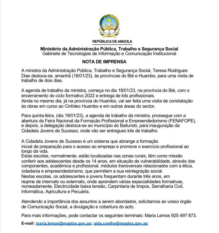 Nota de imprensa